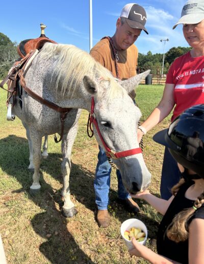 Silver getting a treat after a lesson